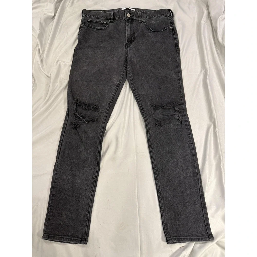 PacSun Jeans Mens 34x32 Gray Charcoal Skinny Distressed Denim Slim Fit Ripped